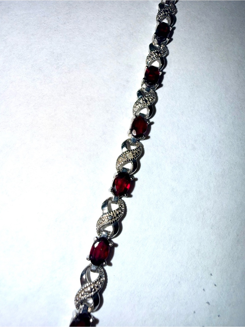 Vintage tennis bracelet Oval Cut Garnets Infinity CZ 925 Sterling Silver